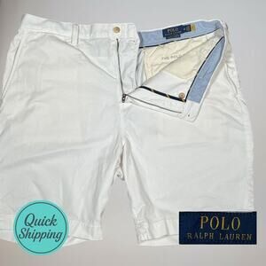Polo Ralph Lauren Mens 38 x 9" White Stretch Cotton Twill Shorts Blue Pony